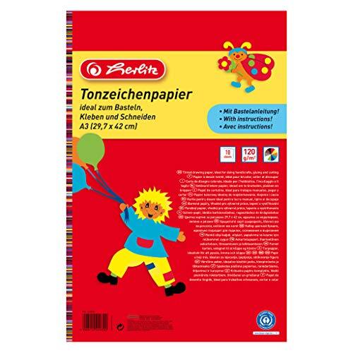 Herlitz 229302 papierblok A3, 10 verschillende kleuren/blok, 5 blokken