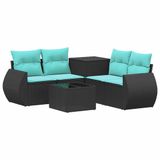 vidaXL Bankstel 2 zitplaatsen Zwart en Blauw Poly Rattan en Staal
