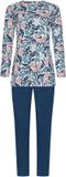 Pastunette Blue Bloom Pyjama Dames Lange Mouw Gebloemd Wit/Blauw Bio Katoen Maat 48