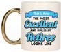 Bellatio Decorations Mok - Excellent Gepensioneerde - Goud/Blauw - Keramiek - 300 ml