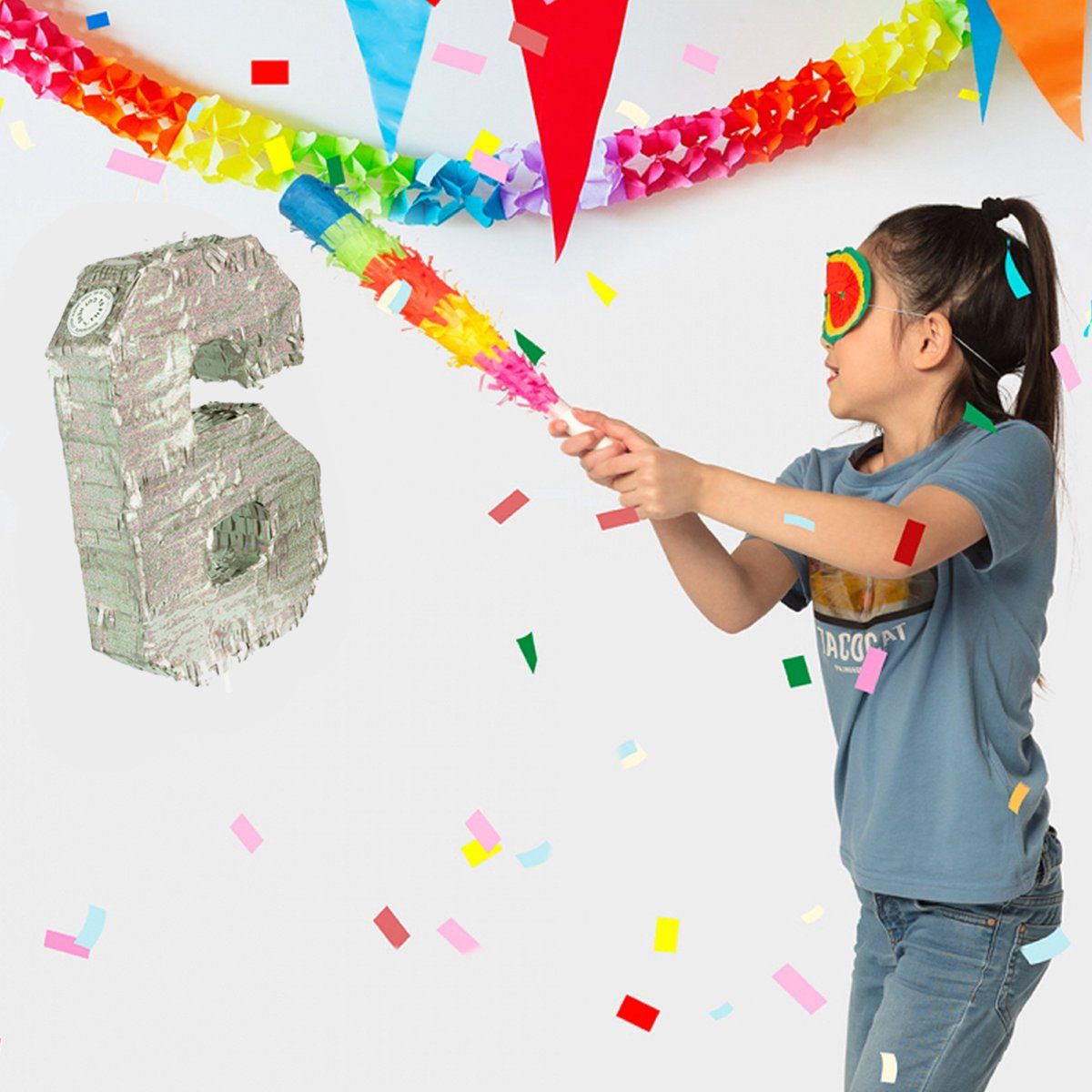 Boland Cijfer piñata 6 zilverkleurig | Verjaardag, Kinderfeestje, Themafeest