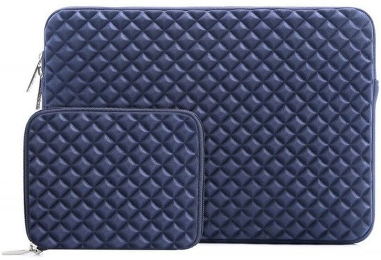 Luminous Luxury Luxe Laptophoes Studs Voering met Tasje voor Oplader of Muis Donkerblauw 13 inch Ritssluiting Laptop Accessoires