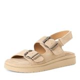 Tamaris Dames Platte Sandalen Beige Suède Rubber Gesp 41