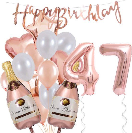 Snoes 47 Jaar Verjaardag Cijferballon 47 - Rose White Versiering - Ballonnen Pakket