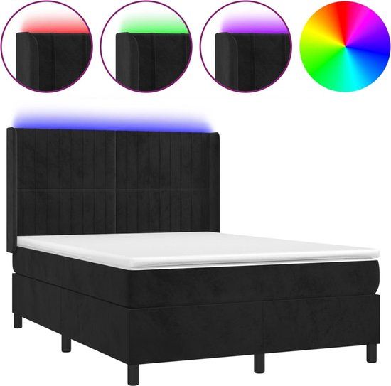 vidaXL Boxspring met matras en LED fluweel zwart 140x200 cm