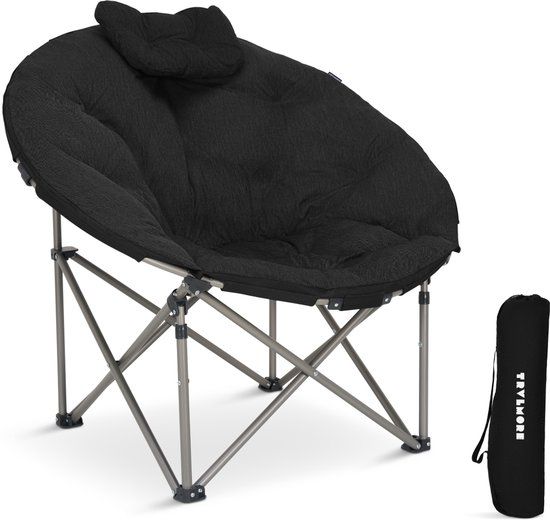 TRVLMORE Campingstoel XL - Opvouwbaar - 150KG Draagvermogen - Incl. Draagtas - Klapstoel - Kampeerstoel - Vouwstoel - Zwart