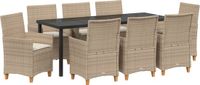 vidaXL Tuin Eettafel Set 9-delig Beige Polyrotan