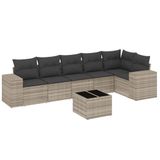 vidaXL 7-delige Loungeset met kussens, polyrattan, lichtgrijs