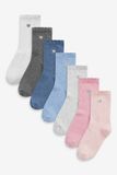 Next - Meisjes - Set van 7 paar katoenrijke enkelsokken met geborduurd hart - Blauw