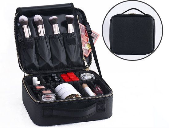 Merkloos / Sans marque Premium Make Up Organizer - Black - Faux Leather - 26x23x10cm