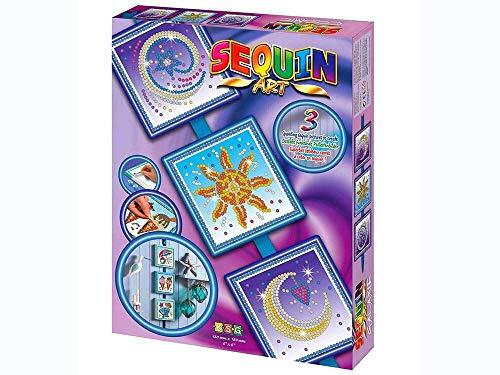 Mammut Spiel & Geschenk Mamut 8051511 Sequin Art Seasons paillettenafbeelding, wereldall, steekset met 3 piepschuimlijsten, 3 afbeeldingssjablonen, lint en andere accessoires, knutselset voor kinderen vanaf 6 jaar