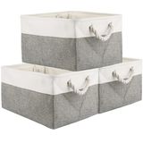 ASelected Set van 3 grote opbergdozen 41 x 31 x 20 cm met handvat, opvouwbare opbergdoos voor thuis, speelgoed, kleding, kantoorproducten, grijs en wit