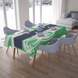 Bonamaison Tafelkleed, Anti-Mold, Sneldrogend, Waterdicht, 100% Polyester Tafellaken, Petroleum Groen, Wit, 140 x 200 Cm
