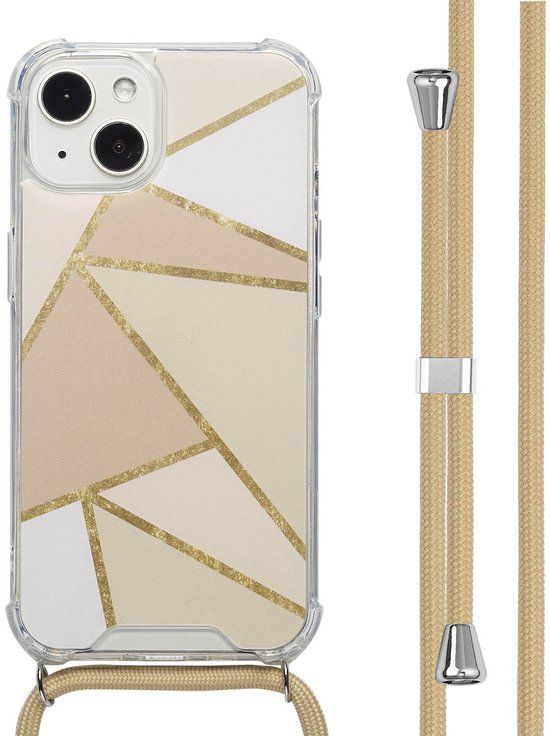 imoshion Hoesje - Geschikt voor Apple iPhone 13 - Design Hoesje met Koord - Beige Graphic