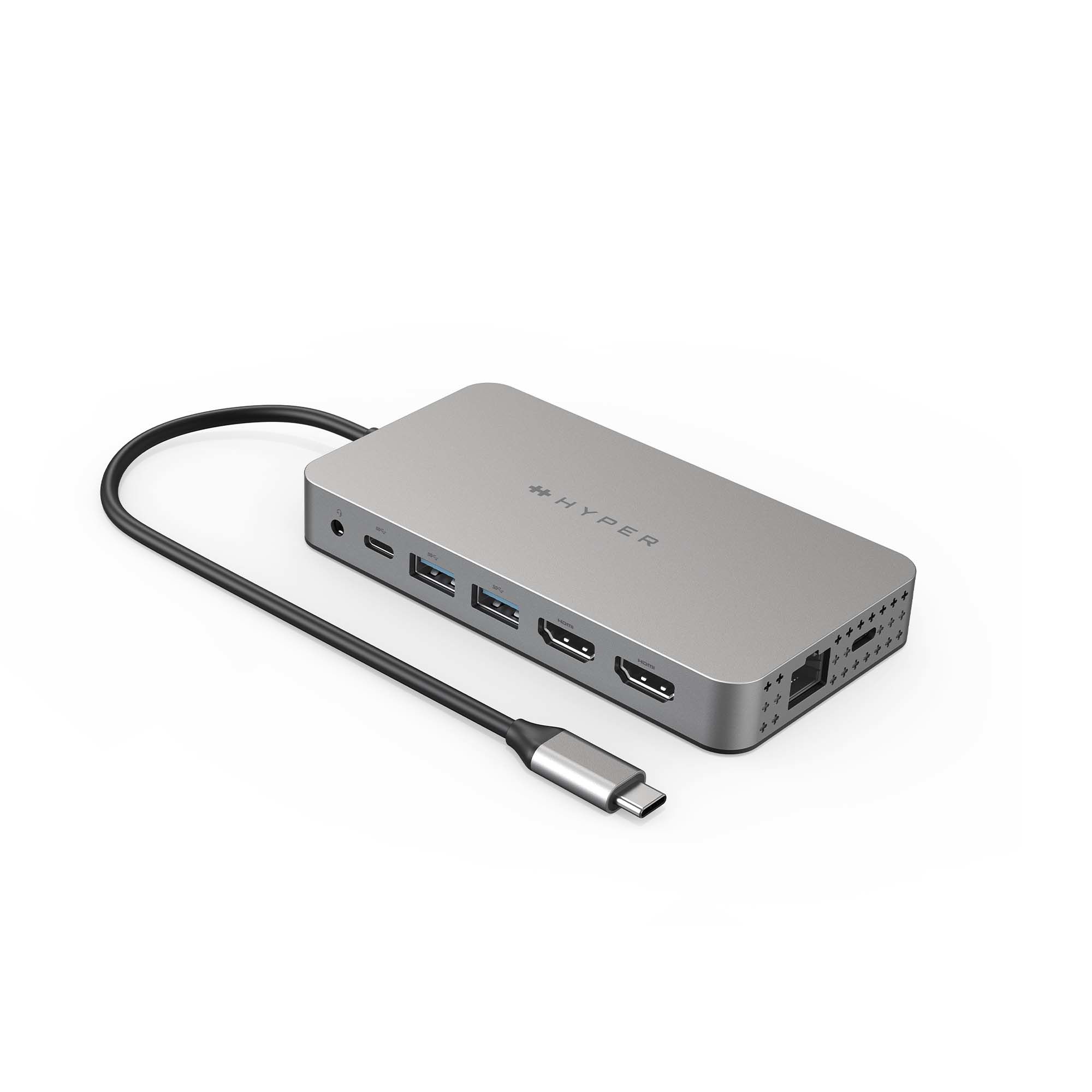 HyperDrive HDM1H USB-C Docking Station - 2x HDMI, USB-A & C, Ethernet, SD/MicroSD - Stainless Steel