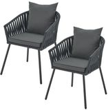 Juskys Touwstoelen - Set van 2 - Incl. Zit- en Rugkussens - Donkergrijs