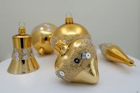 Set van 5 ornamenten, mondgeblazen en handbeschilderd voor kerstboom