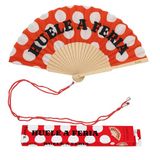 Fisura Originele waaier met opschrift "Rucht nach Messe", waaiers voor de houten beurs, rode handventilator met hanger, grappig cadeau-idee, 42,5 x 23 cm
