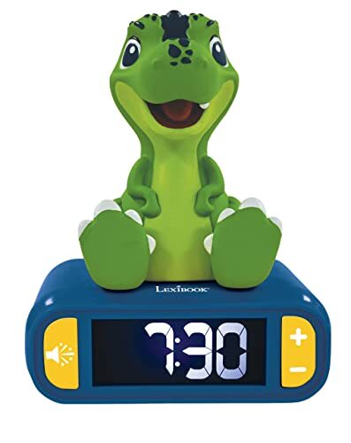 Lexibook - Dinosaurus Nachtlampje Wekker, Klok, Wekker voor jongens en meisjes, Snooze, Kleur Blauw/Groen - RL800DINO