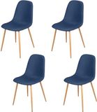 Urban Living Blauwe Stoffen Stoel Metalen Poot met Houteffect x4