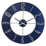 Bulova Stalen oversized wandklok, 27 inch, zilver en blauw
