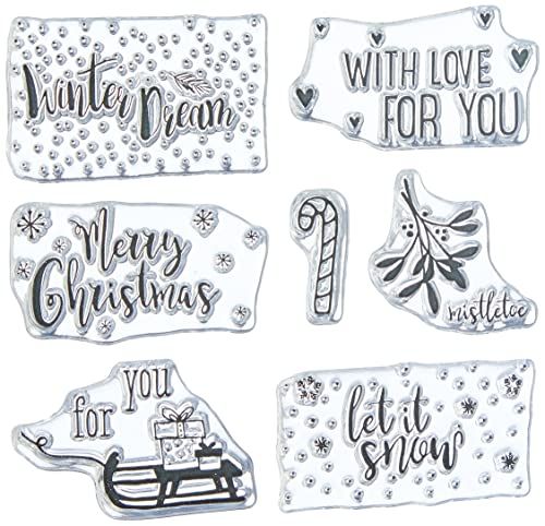 Rayher 50219000 Clear Stamps-Christmas Greetings, 102.5x97mm, 7 motieven, SB-Btl. 1 vel, wit, normaal
