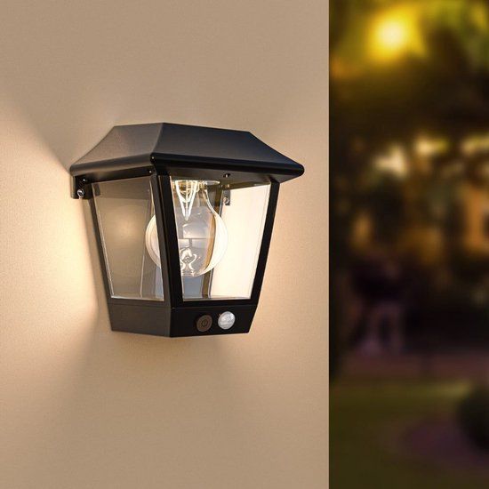 HOFTRONIC Cairo - Solar wandlamp met bewegingssensor - 3000K - IP44 waterdicht - Zwart