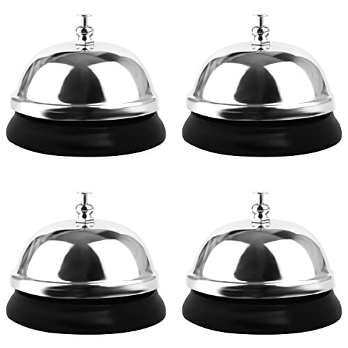 BELLE VOUS Chromen Dienst Bel (4 Pak) – 6,3 cm Diameter – Metalen Zilveren Bel voor Hotel Recepties, Conciërge, Restaurant, Bar, Keuken Portier, Scholen, Ziekenhuizen en Warenhuizen