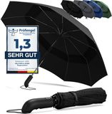 Wilford & Sons Stormparaplu Opvouwbaar Zak Paraplu Stormproof + Knop Automatisch & Beschermhoes | Heren Dames - Compact Stevig, Teflon Wind & Waterdicht Handvat Polsstrap| Reisparaplu Zakparaplu Golf, Zwart - Dubble Dak