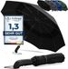Wilford & Sons Stormparaplu Opvouwbaar Zak Paraplu Stormproof + Knop Automatisch & Beschermhoes | Heren Dames - Compact Stevig, Teflon Wind & Waterdicht Handvat Polsstrap| Reisparaplu Zakparaplu Golf, Zwart - Dubble Dak