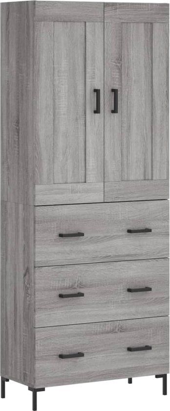 vidaXL Hoge kast 69,5x34x180 cm bewerkt hout grijs sonoma eikenkleurig