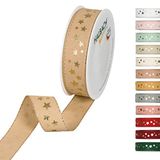 Halbach Seidenbänder 295 sterren cadeaulint Kerstmis, polyester, naturel, 25 mm x 18 m