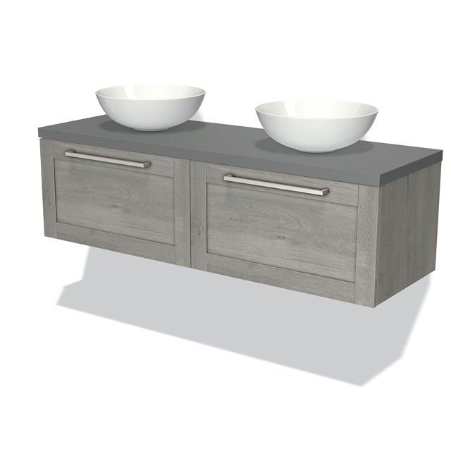 Maxaro Badkamermeubel voor Waskom 140cm Modulo Plato Grijs Eiken 2 Lades Kader Middengrijs Blad