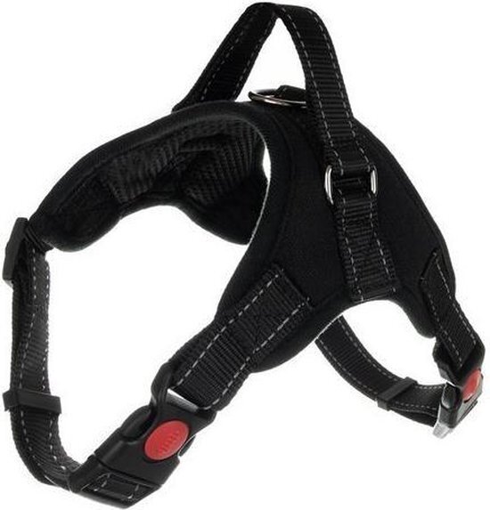 Zwart Hondentuigje Maat M - Anti Trek - Reflecterend - Katoen/Polyester