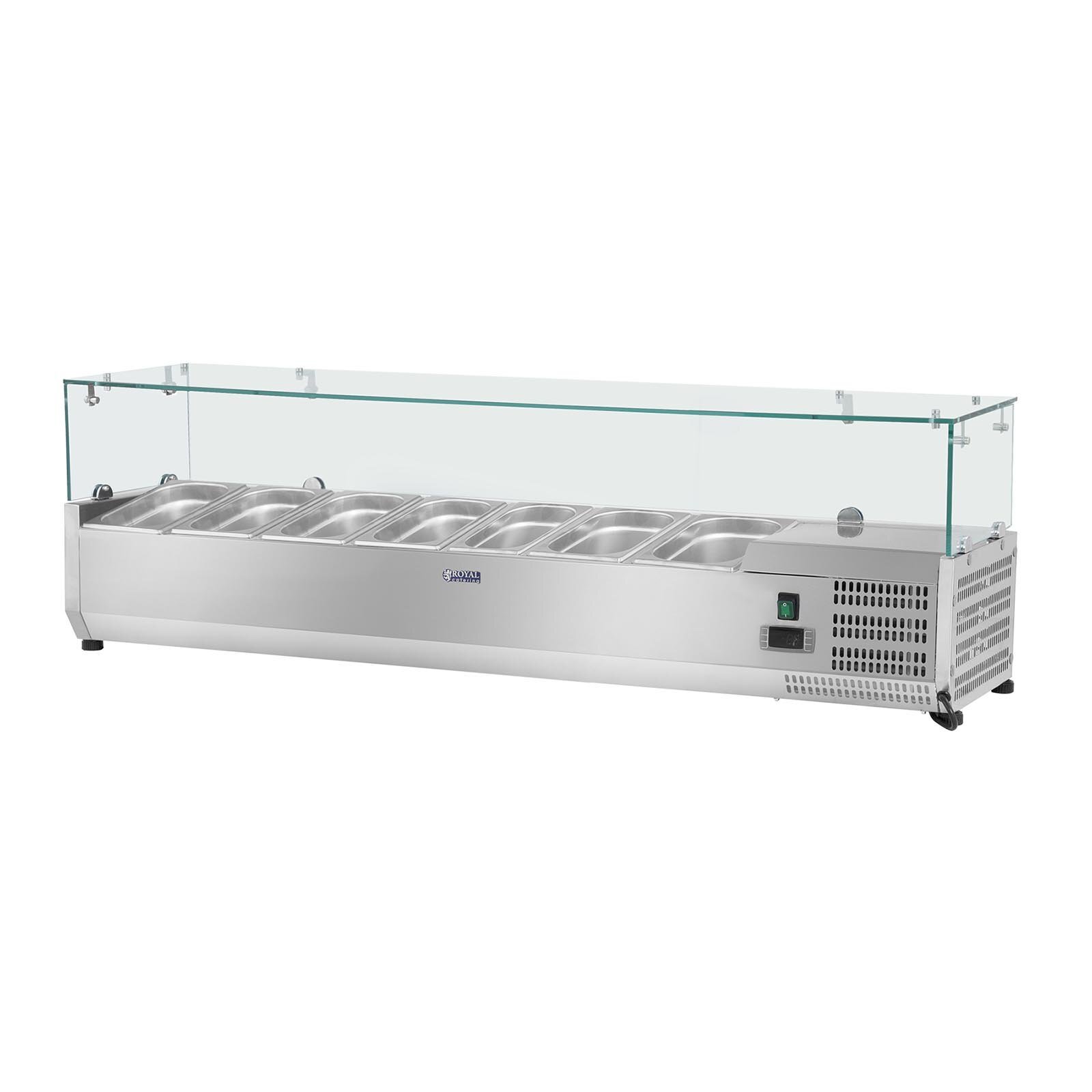 Royal Catering Opzetkoelvitrine - 150 x 33 cm - 7 GN 1/4 container - glasafdekking