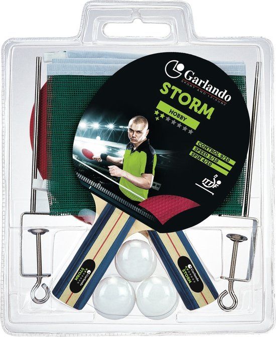 Garlando Storm Plus Tafeltennis Set - 2 Bats en 3 Pingpongballen - Net en Palen