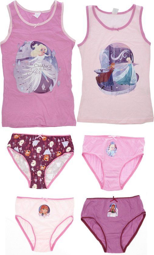4KidsOnly Frozen Ondergoedset - Maat 134/140 - Roze- Paars - Slip - Hemd - Kind