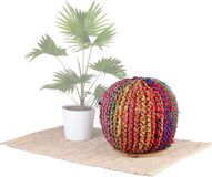 Native Home poef 2 in 1 - kruk - ronde bijzettafel - zitkruk - gebreid rond rood