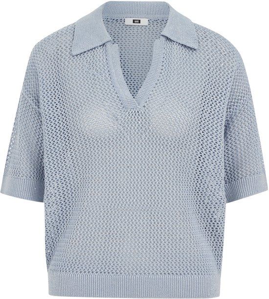 WE Fashion Dames gebreide polo met opengewerkte structuur