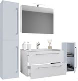 VCM Badinos ensemble de meubles de salle de bain 5 pièces avec lavabo en céramique, meuble bas 80 cm, armoire à pharmacie, meuble intermédiaire et meuble haut, blanc