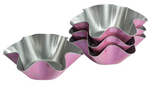 Zenker Creative studio bakvormen gegolfd, opvallende bakvormen, cakevorm met antiaanbaklaag, creatief bakken (kleur: roze, zilver), aantal: 4 stuks