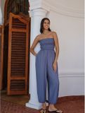 Next - Dames - Aangerimpelde jumpsuit met wijde, ronde pijpen - Blauw