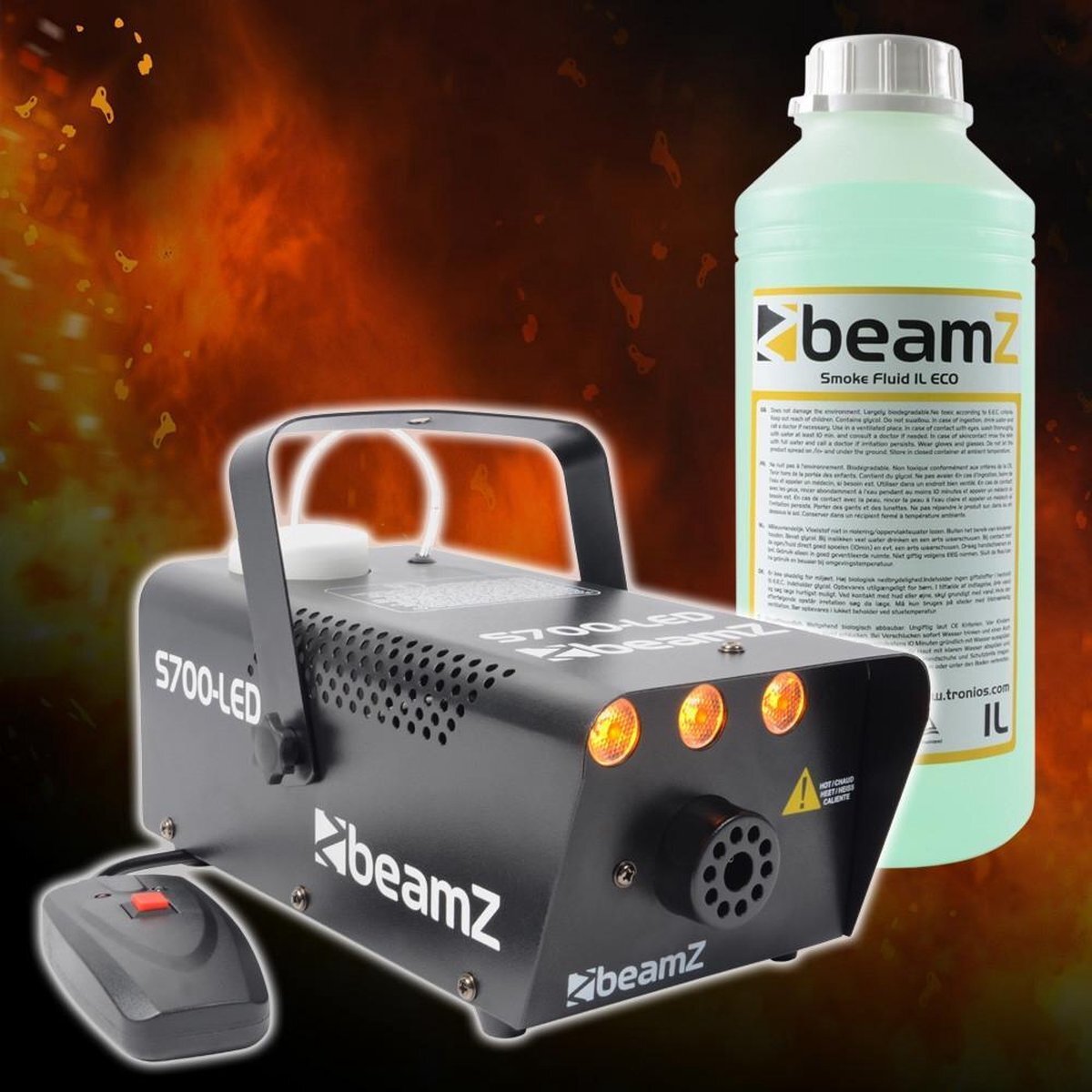 BeamZ Halloween Flame feestset met S700LED rookmachine en 1 liter rookvloeistof