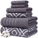 Amrapur Pacific Coast Textiles Oxford Grijze Lavendel 6-delige Garen Geverfde Handdoek Set