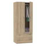 MUEBLES PITARCH Slaapkamerkast, 2 deuren, 2 laden, eiken Cambrian, 180 x 74 x 50 cm (H x B x D), moderne bijzetkast, collectie Tibet