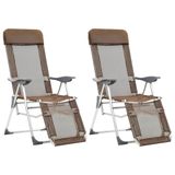 VidaXL Fauteuils de camping avec repose-pieds 2 pièces pliables textil marron