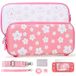 Tscope Leuke Draagbundel Kit Case voor Nintendo Switch Lite, Sweet Sakura Bloemen Draagbare Reizen Protecive Shell Opbergtas, & Glas Screen Protector, Duimgreep Caps voor NS Consolo (Roze/Wit)