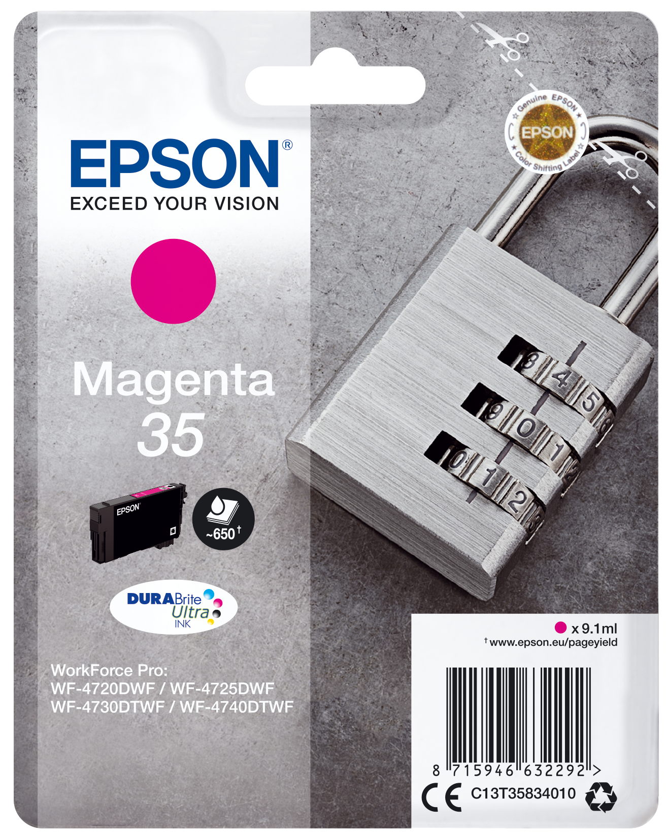 Epson Padlock Singlepack Magenta 35 DURABrite Ultra Ink single pack / magenta