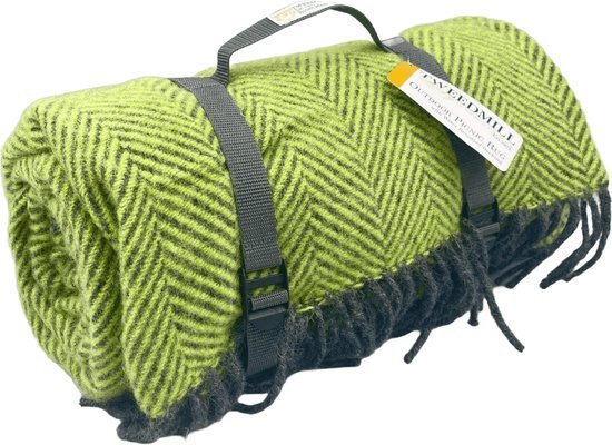 Picknickkleed Polo Visgraat Heldergroen met Donkergrijs - Wol - Waterdicht - 145x183cm - Tweedmill