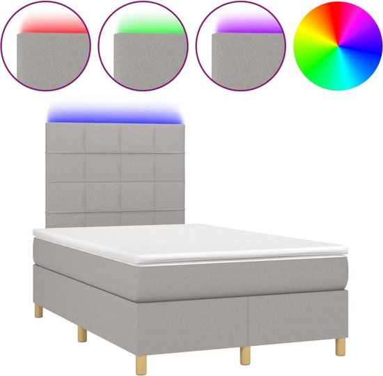vidaXL Boxspring met matras en LED stof lichtgrijs 120x200 cm